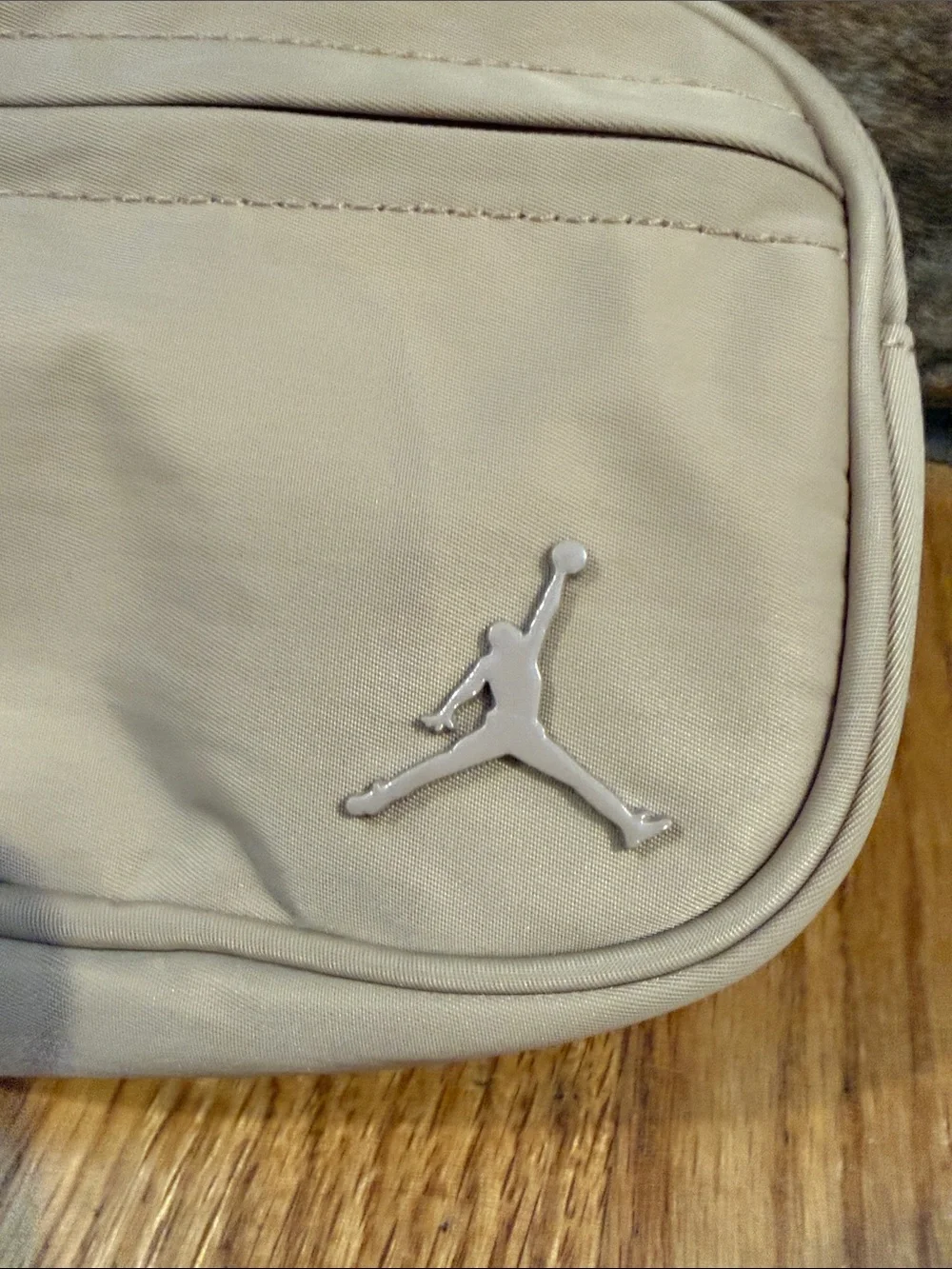 New with Flaw Jordan Beige Crossbody Sling Bag with Jumpman Logo w flaw